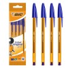 Set 4 Pixuri BIC Cristal Fine, Cerneală Albastră, Corp Galben, V&acirc;rf 0.8mm, Pix cu Bilă, Fără Mecanism