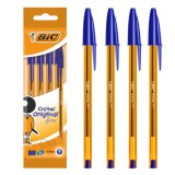 Set Pixuri BIC Cristal Fine, 4 Bucăți, Corp Galben, Cerneală Albastră