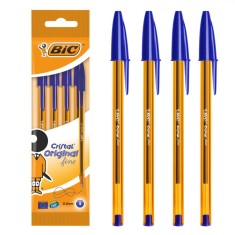 Set Pixuri BIC Cristal Fine, 4 Bucăți, Corp Galben, Cerneală Albastră