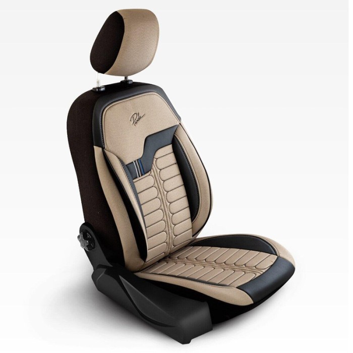 Set Huse Scaune Auto Panda Londra, cu fermoare pentru bancheta rabatabila, bej - negru , 11 piese
