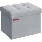 SONGMICS Taburet pliabil cu spatiu de depozitare, catifea matlasata, 31x41x31 cm, 130 kg, gri Household NewTrend