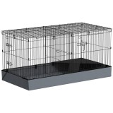 PawHut Cușcă 2 &icirc;n 1 pentru Iepuri cu Acoperiș Detașabil, 2 Zone Separate și Podea Impermeabilă, 121x61x61 cm, Negru | Aosom Romania