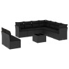 Set canapele de gradina cu perne, 10 piese, negru, poliratan