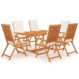 Cumpara ieftin Set mobilier de grădină cu perne, 7 piese, lemn masiv de tec