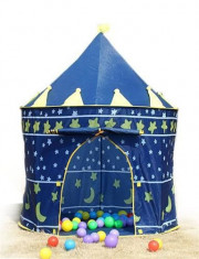 Cort de joaca tip castel, pentru copii, culoare albastru foto