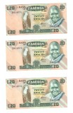 3 x Bancnota Zambia 20 kwacha 1986-1988, serie consecutiva, aUNC
