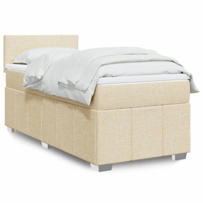 vidaXL Pat box spring cu saltea, crem, 100x200 cm, textil 3289277 foto