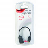 Cumpara ieftin Cablu adaptor OTG USB 2.0 mama la USB tip C tata, Cablexpert 10011, lungime 20 cm, in blister, negru, Gembird