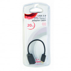Cablu adaptor OTG USB 2.0 mama la USB tip C tata, Cablexpert 10011, lungime 20 cm, in blister, negru
