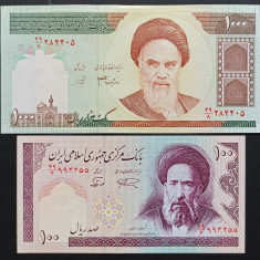 Lot 2 bancnote Iran 1000 rials 1992 si 100 Rials 1997 UNC