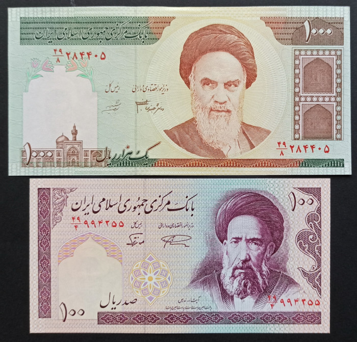 Lot 2 bancnote Iran 1000 rials 1992 si 100 Rials 1997 UNC