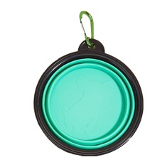 Bol pliabil portabil Pufo cu clema pentru caini si animale de companie- practic si usor de folosit, 350 ml, verde