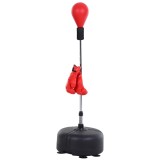 HOMCOM Punching Ball cu &Icirc;nălțime Reglabilă cu Mănuși de Box, din Oțel, Piele Sintetică și PE, &Oslash;48x136-154 cm, Negru și Roșu | Aosom Romania