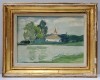 Tablou Ulei/Panza Biserica pe Malul Lacului 25x35cm, Semnat Indescifrabil - Arta