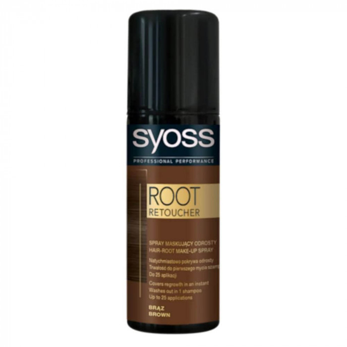 Spray SYOSS Vopsirea Temporara a Radacinilor, Saten, 120 ml, Syoss Root Retoucher Brown, Spray Colorant pentru Radacinile Parului, Vopsire Radacini Pa