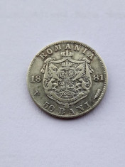 ROMANIA - 50 Bani 1881 . Argint . Piesa mai rara. foto