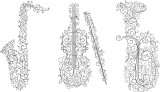 Cumpara ieftin Sticker Decorativ Instrumente Muzicale, 55 cm, PVC Autocolant, Negru, Perete/Tavan, Autocolant