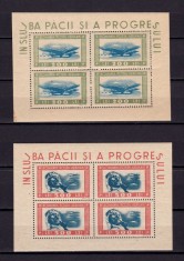 ✅RO 1946 LP 198 a &quot; Tineretul Progresist &quot; , P.A. in bloc de 4 , MNH , pata minora ( guma? ) la colt