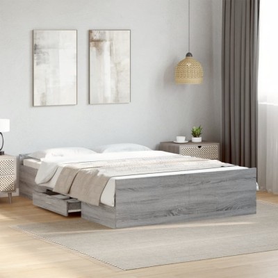 vidaXL Cadru de pat cu sertare, gri sonoma, 135x190 cm, lemn prelucrat 3280319 foto