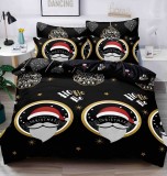 Cumpara ieftin Lenjerie pat de Craciun cu elastic,pat dublu,bumbac finet,6 piese,neagra cu globuri si stelute-A919, Jojo Home