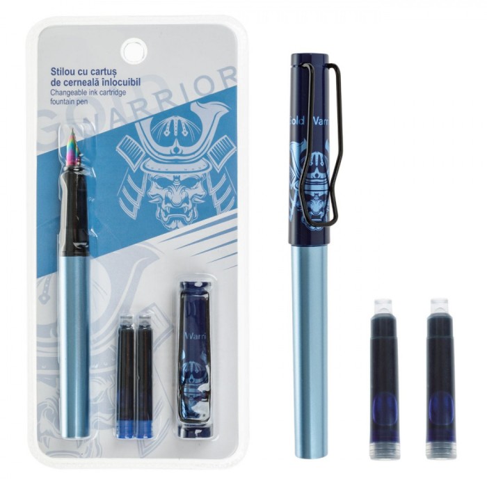Set Stilou, Gold Warrior, 3 Piese, Albastru, Rezerve Cerneală Includere