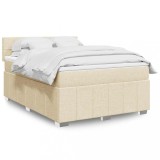vidaXL Pat box spring cu saltea, crem, 140x200 cm, textil