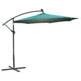 Umbrela gradina/terasa cu panou solar, iluminare LED, articulatie tip banana, manivela, verde, 295 cm, ART