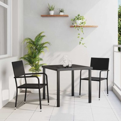 vidaXL Set de masă pentru grădină 3 pcs Negru Rattan poli 3380036 foto