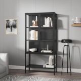 Vitrina living Borshavisa din metal si sticla, 2 usi, negru, 160x80x35 cm