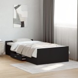 VidaXL Cadru de pat cu sertare, negru, 75x190 cm, lemn prelucrat