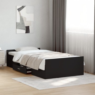 vidaXL Cadru de pat cu sertare, negru, 75x190 cm, lemn prelucrat 3280350 foto