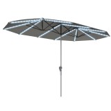 Outsunny Umbrelă dublă cu lumină solară, Aluminiu, Poliester, Protecție UPF50+, rezistent la UV, Umbrelă pentru terasă, Gri &icirc;nchis | Aosom Romania