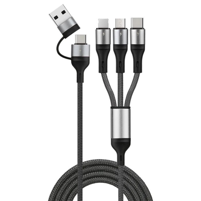Cablu date si incarcare 6 in 1, PRESTIGE CHARGE&reg;, FastCharge pentru Iphone, Samsung, Huawei, 30W, USB si USB-C la USB-C, LIGHTNING, MICRO USB, TYPE C,