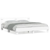 Cumpara ieftin Cadru de pat cu tablie, alb, 160x200 cm, lemn prelucrat