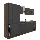 Yorki 300 &ndash; mobilier de bucătărie cu corp din stejar Yorki, cu fațade de culoare antracit cu finisaj satinat și dulap cu rafturi, fără blat de lucru