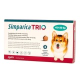 Simparica Trio M C&acirc;ini 10-20 kg, 3 Comprimate | Căpușe, Purici, Viermi
