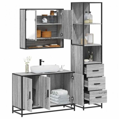 vidaXL Set mobilier de baie, 3 piese, gri sonoma, lemn prelucrat 3301163 foto