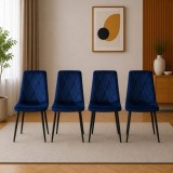 Set 4 scaune Libra pentru bucatarie si living, catifea bleumarin