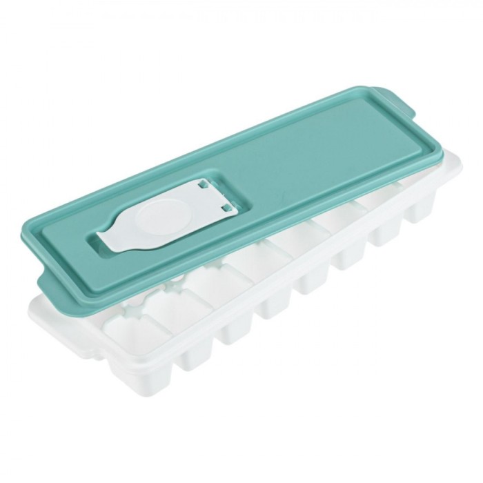 Tavă Cuburi Gheață, Model 1965, Capacitate 16 Cuburi, Culoare Alb/Verde Menta, Plastic, Capac Deschidere Fără Scurgeri