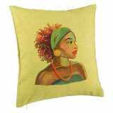 Perna Decorativa, Model Golden African, 40x40 cm, Verde, Husa Detasabila, Burduf