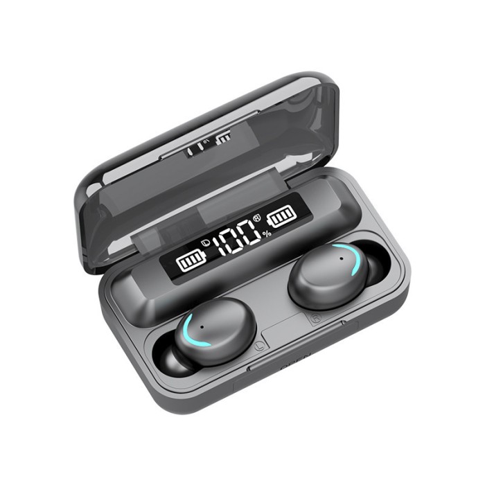Casti wireless ultrasound TWS F9 plus, bluetooth 5.0 bass powerbank cu afisaj,