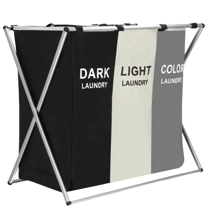 Cos de rufe cu 3 compartimente, cadru aluminiu, 68x40x60cm, 146 litri Household NewTrend