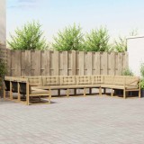 vidaXL Set Canapele Exterior Gradina Lemn Acacia Alb Bej Piele Textilena Confortabil 10 Piese
