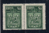 ROMANIA 1922 LP 73 INCORONAREA DE LA ALBA IULIA 50 BANI EROARE DUBLA PERECHE MNH