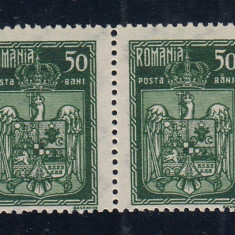ROMANIA 1922 LP 73 INCORONAREA DE LA ALBA IULIA 50 BANI EROARE DUBLA PERECHE MNH
