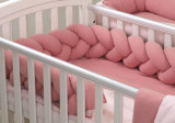Aparatoare laterala pat bumper impletit cu inchidere velcro bumbac tricot roz 180x21 cm, AMY