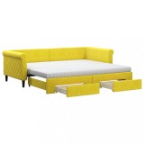 Cumpara ieftin Pat de zi cu extensie si sertare, galben, 90x200 cm, catifea