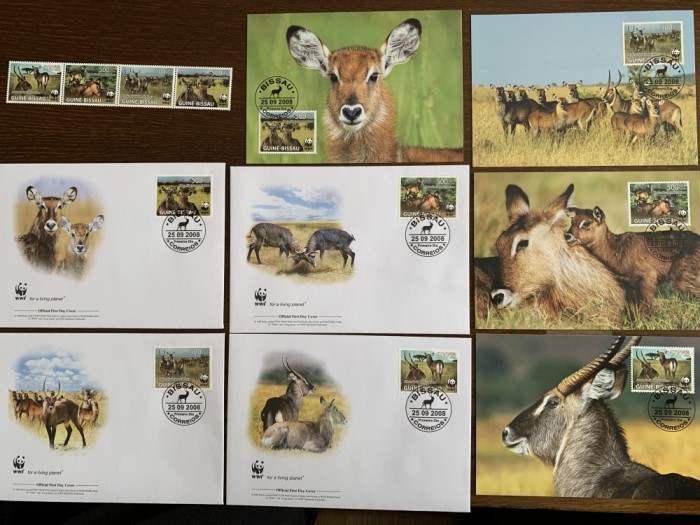 guineea bissau - serie 4 timbre MNH, 4 FDC, 4 maxime, fauna wwf