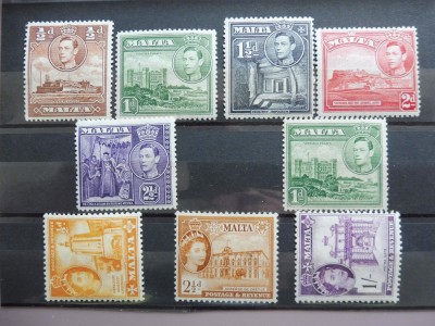 Malta 1943 - George VI / 1956 - Elizabeth II, Gumate, Deparaiate (T62) foto