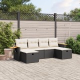 Set mobilier de grădină cu perne, 6 piese, negru, poliratan